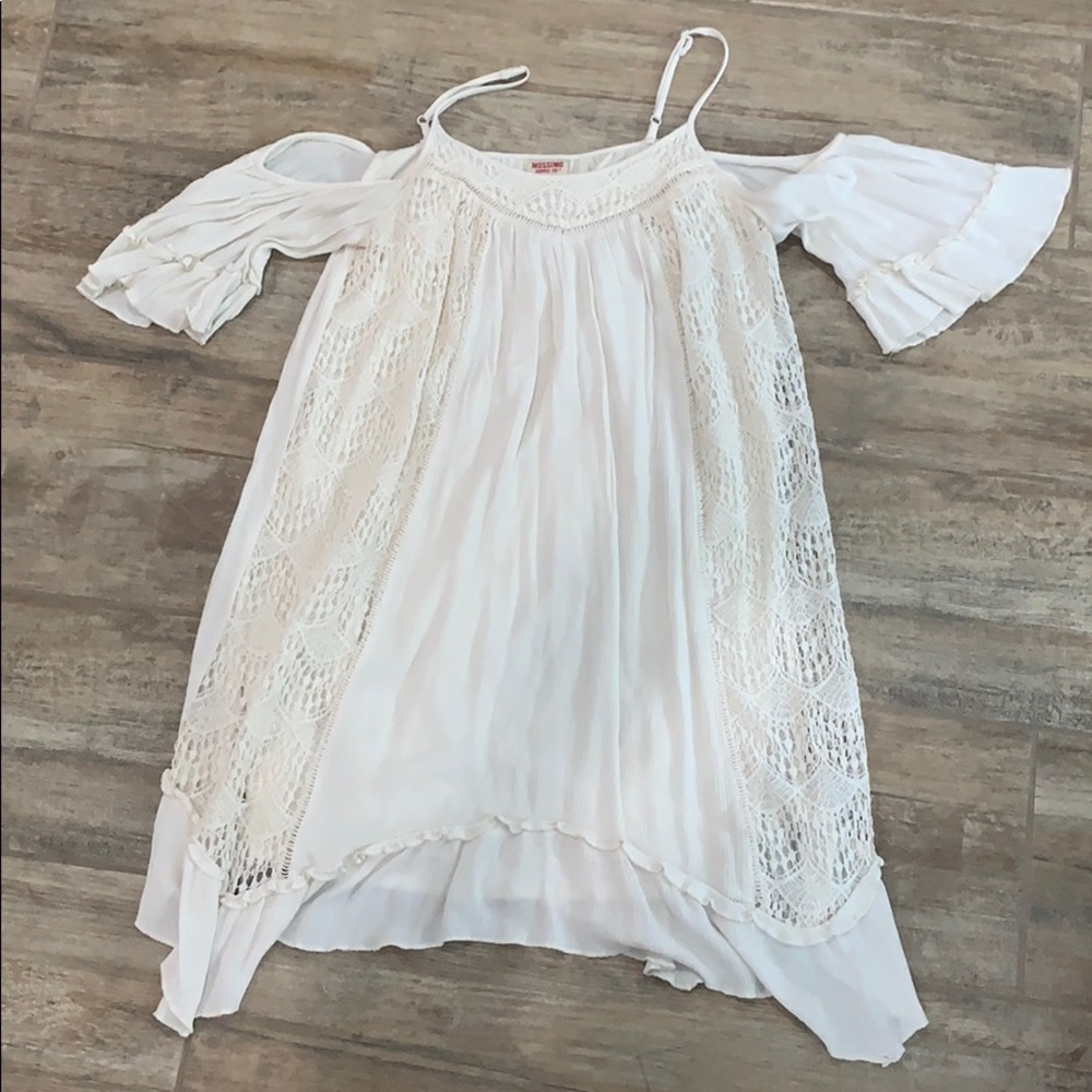 Cream dress with lace details/peek a boo shoulders
